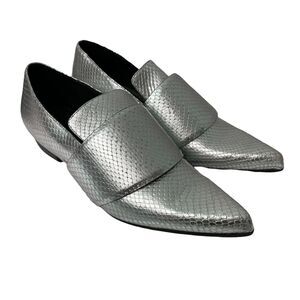 Rodarte Shoes Size 38.5 US 8.5 Silver Metallic Snakeskin Embossed Pointed